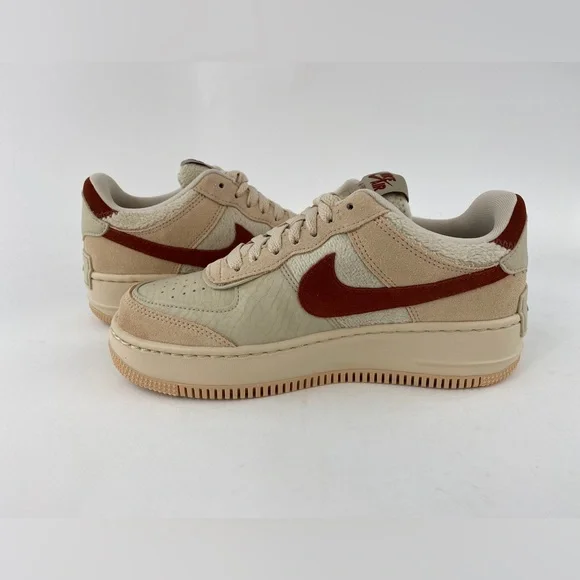 Nike Air Force 1 Shadow Shimmer Mars Stone Women's Sneakers Shoes Beige Red - Picture 11 of 12